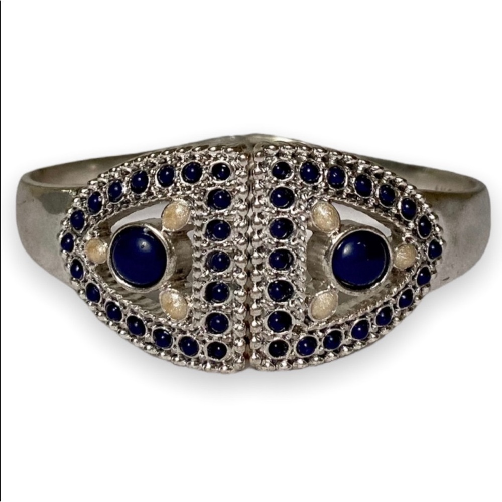 Lucky Brand Bracelet - Silver Tone & Dark Blue Bangle Cuff